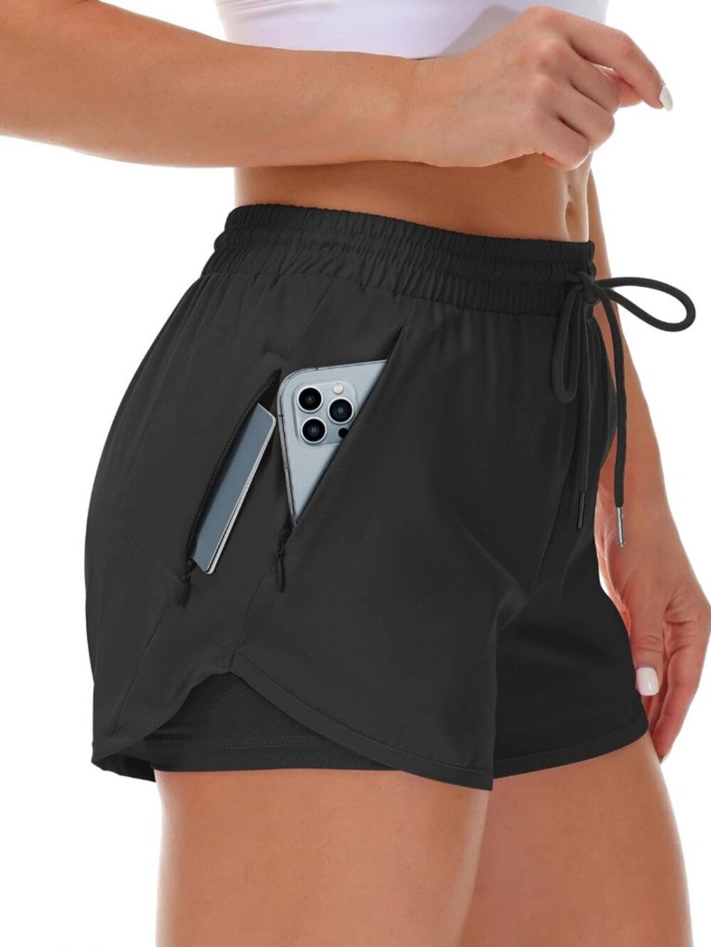High-Waisted Women's Running Shorts with Liner, 3 Zipper Pockets, Gym & Yoga